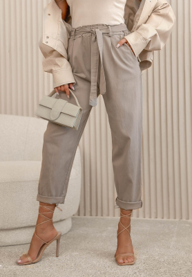 Milan Trip mocha-colored viscose mom-fit pants with a tie-waist belt