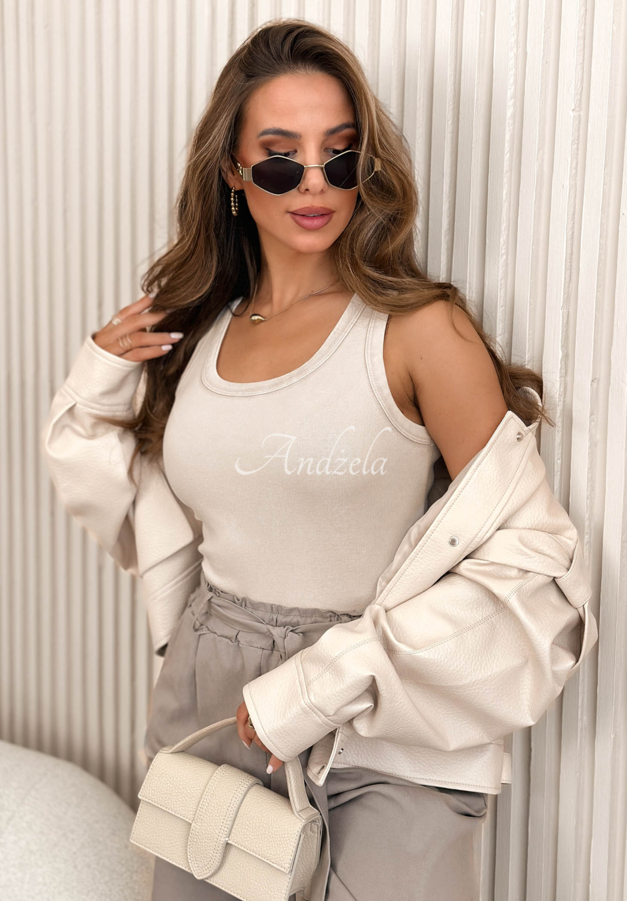 Sunny Palm Beige Cotton Top with Neckline