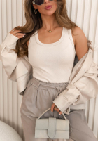 T-shirt z dekoltem Azurio mokka