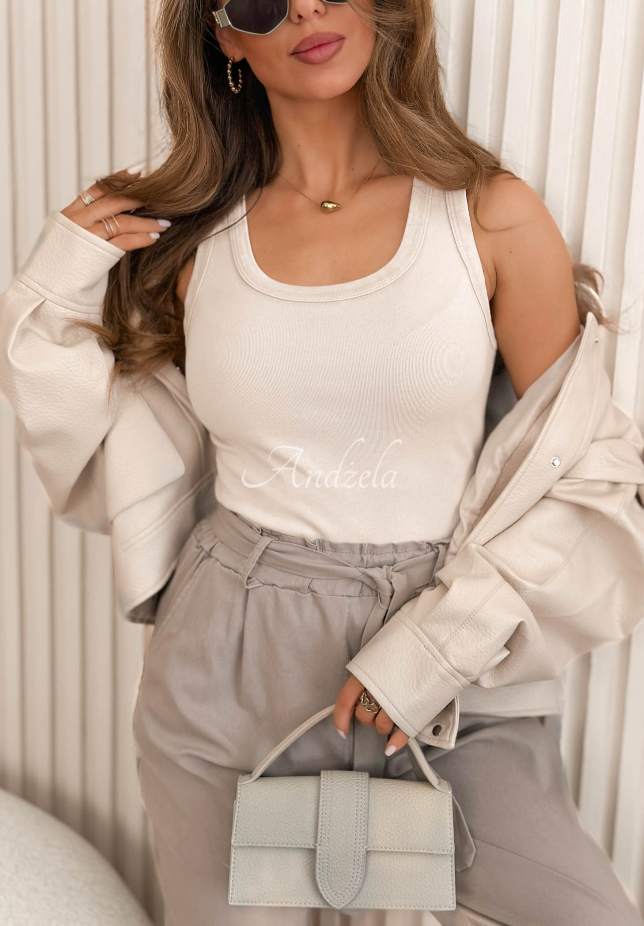 Sunny Palm Beige Cotton Top with Neckline