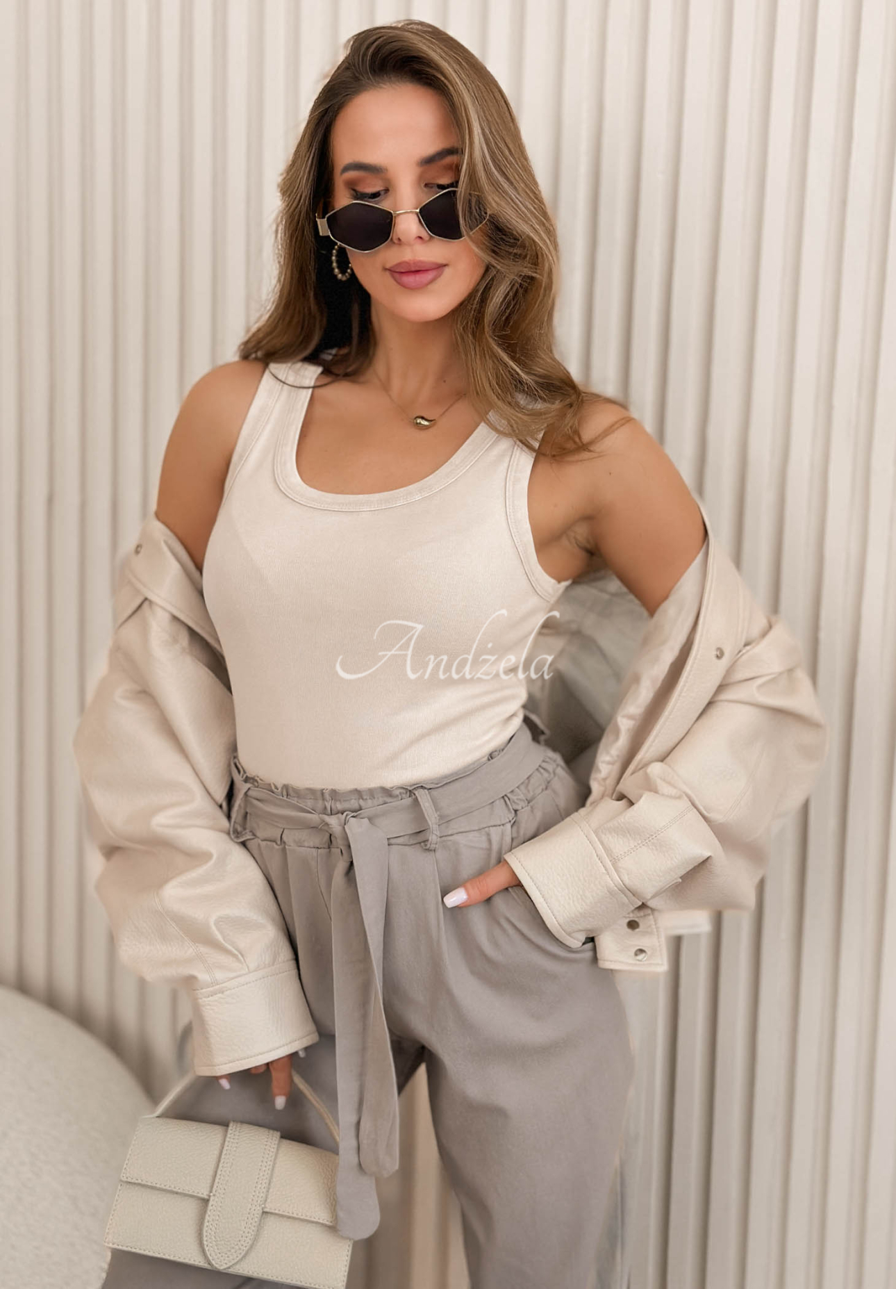 Sunny Palm Beige Cotton Top with Neckline