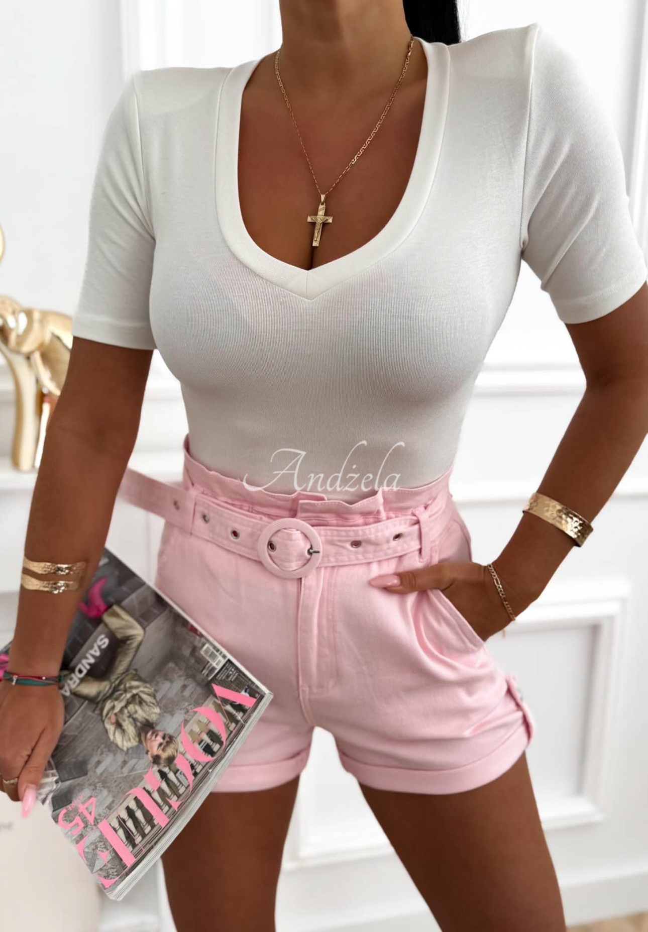 Just Imagine short-sleeve viscose blouse in ecru