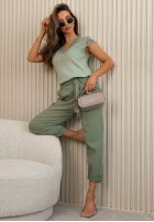 Spodnie mom fit z wiązanym paskiem Zuri żółte