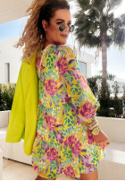 Kwiecista Dress z falbankami Flower Season in yellow