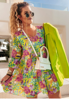 Kwiecista Dress z falbankami Flower Season in yellow