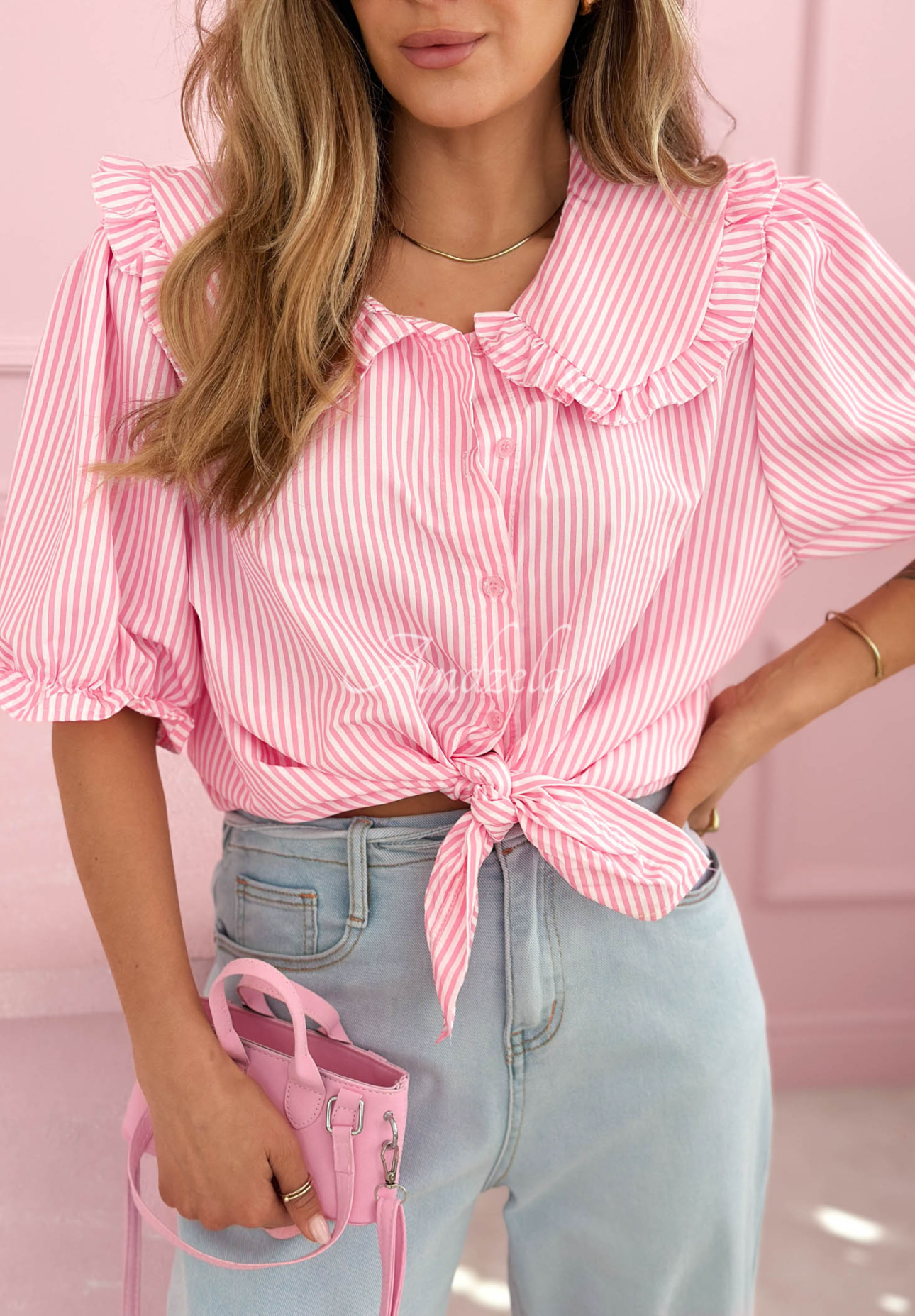 Say It Loud Pink Striped Collar Cotton Shirt
