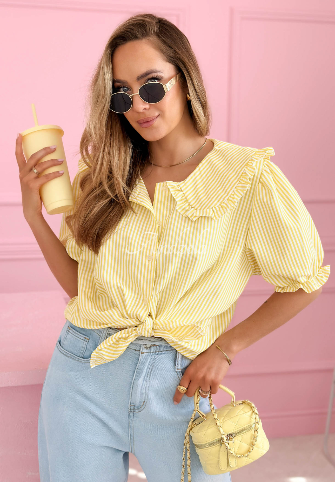 Say It Loud Yellow Striped Collar Cotton Shirt