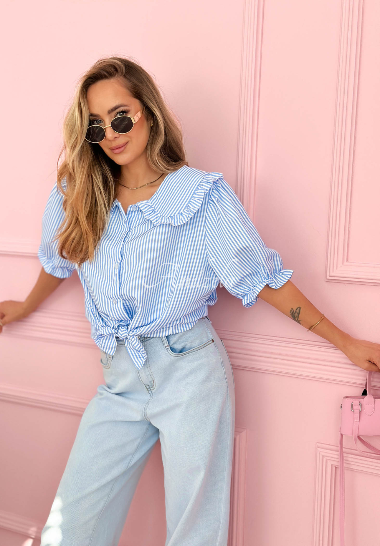 Say It Loud Light Blue Striped Collar Cotton Shirt