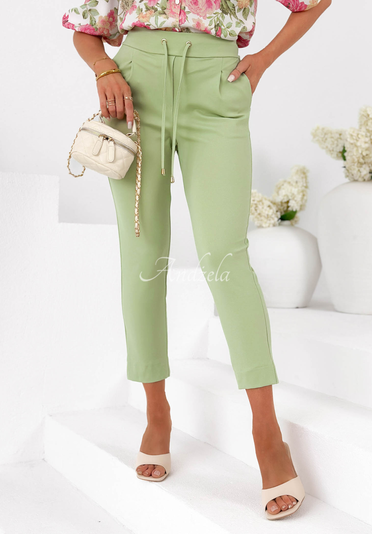 New Mood pistachio-colored viscose pants