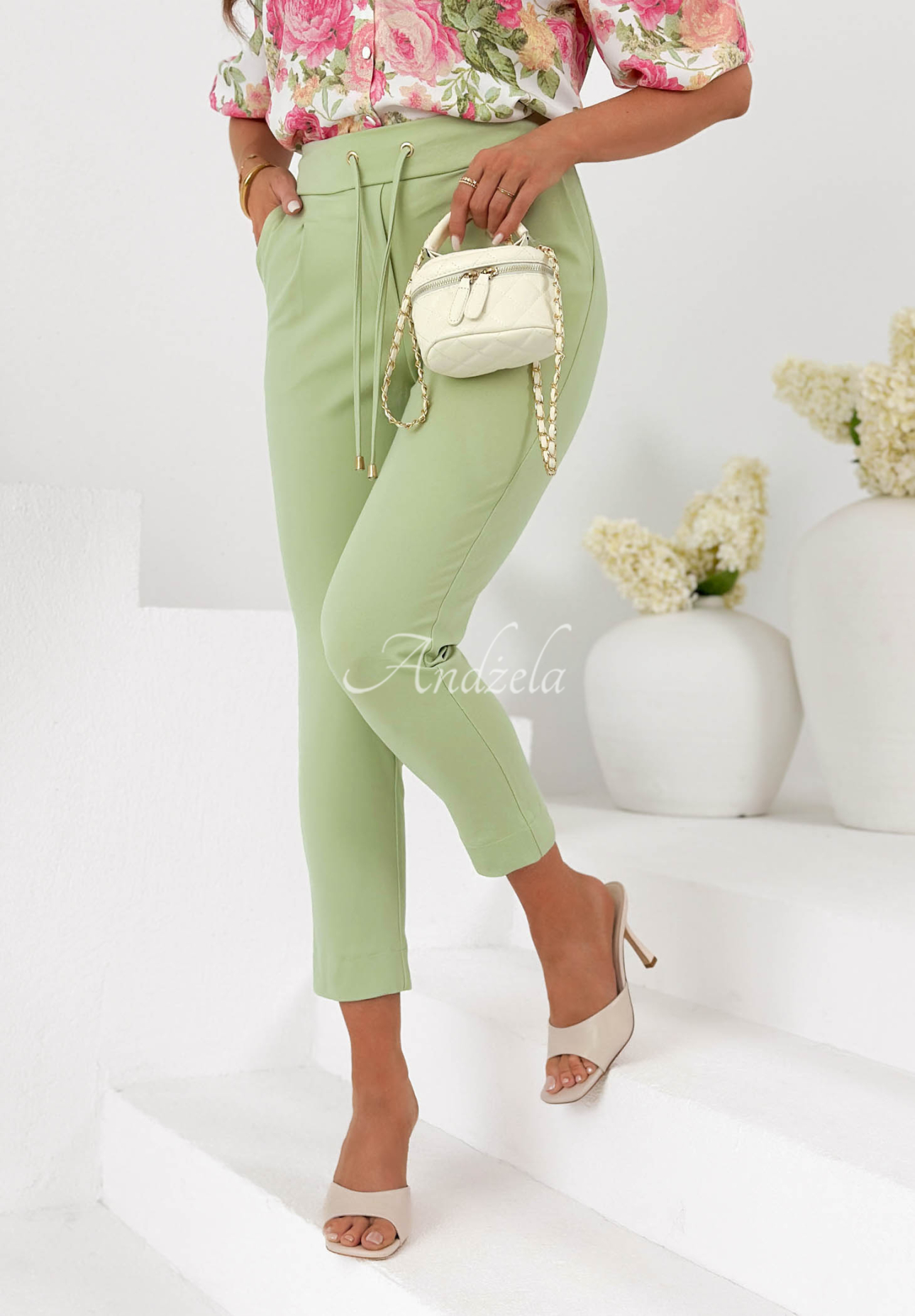 New Mood pistachio-colored viscose pants