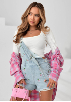 Krótkie jeansowe ogrodniczki w truskawki Sweet Berry białe