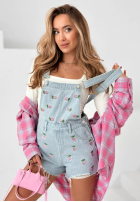 Krótkie jeansowe ogrodniczki w truskawki Sweet Berry białe