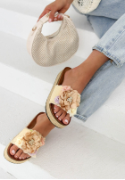 Klapki z kwiatami na pasku Floriso beżowe