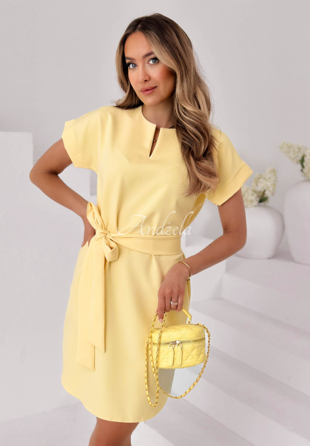 Elegant dress with a belt by Simply Elegant in banana yellow