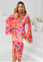 Kwiecista sukienka z szerokimi rękawami Dreamy Bloom pomarańczowo-fioletowa