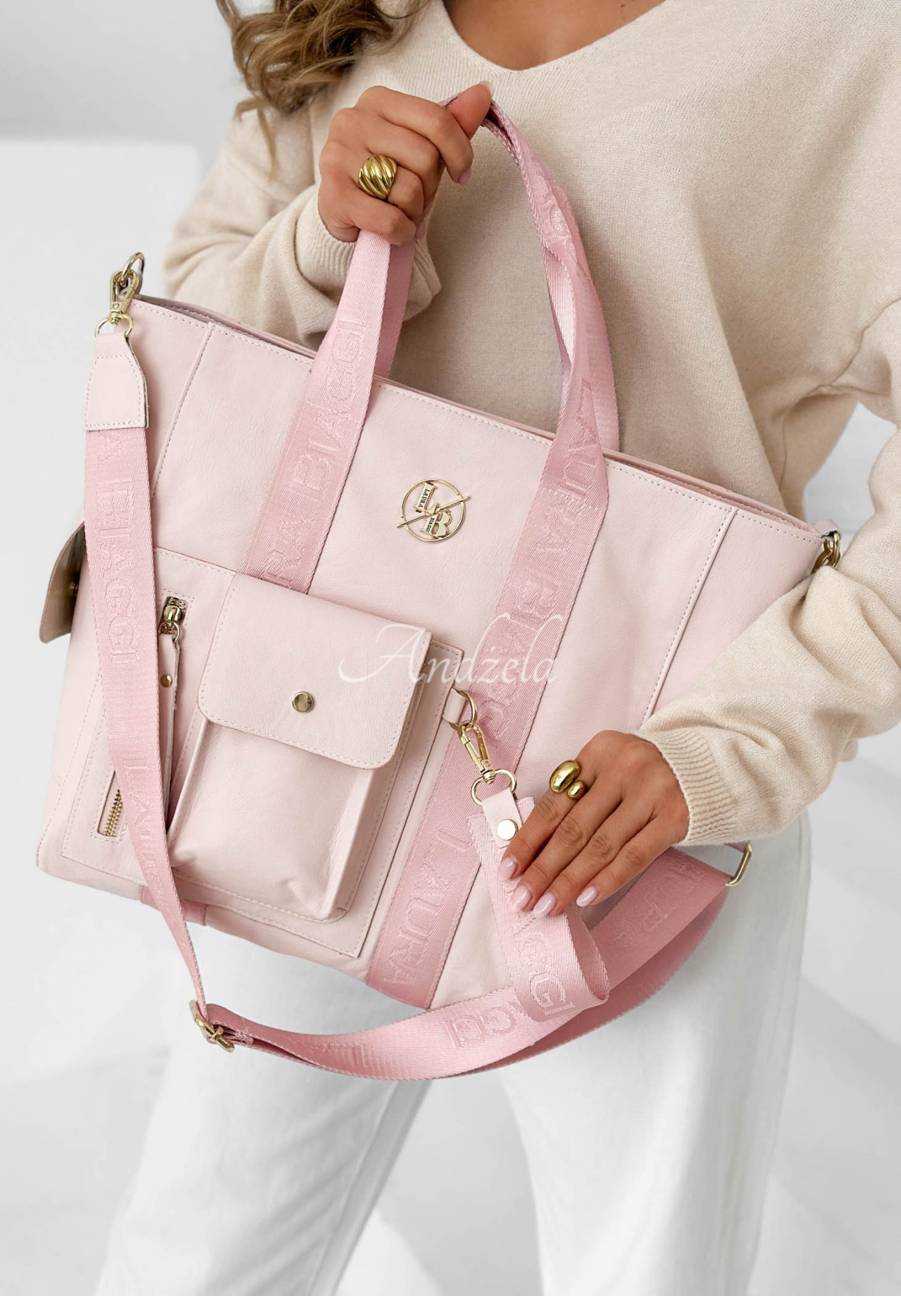Georgina Leather Handbag in Powder Pink