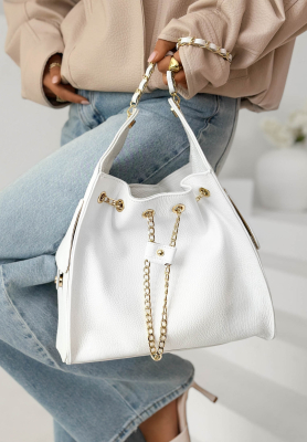 Celestia White Leather Handbag with Chains