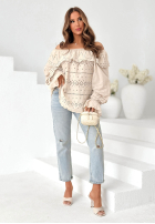 Ażurowa bluzka hiszpanka boho Pretty Sunshine beżowa