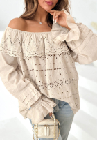 Ażurowa bluzka hiszpanka boho Pretty Sunshine beżowa