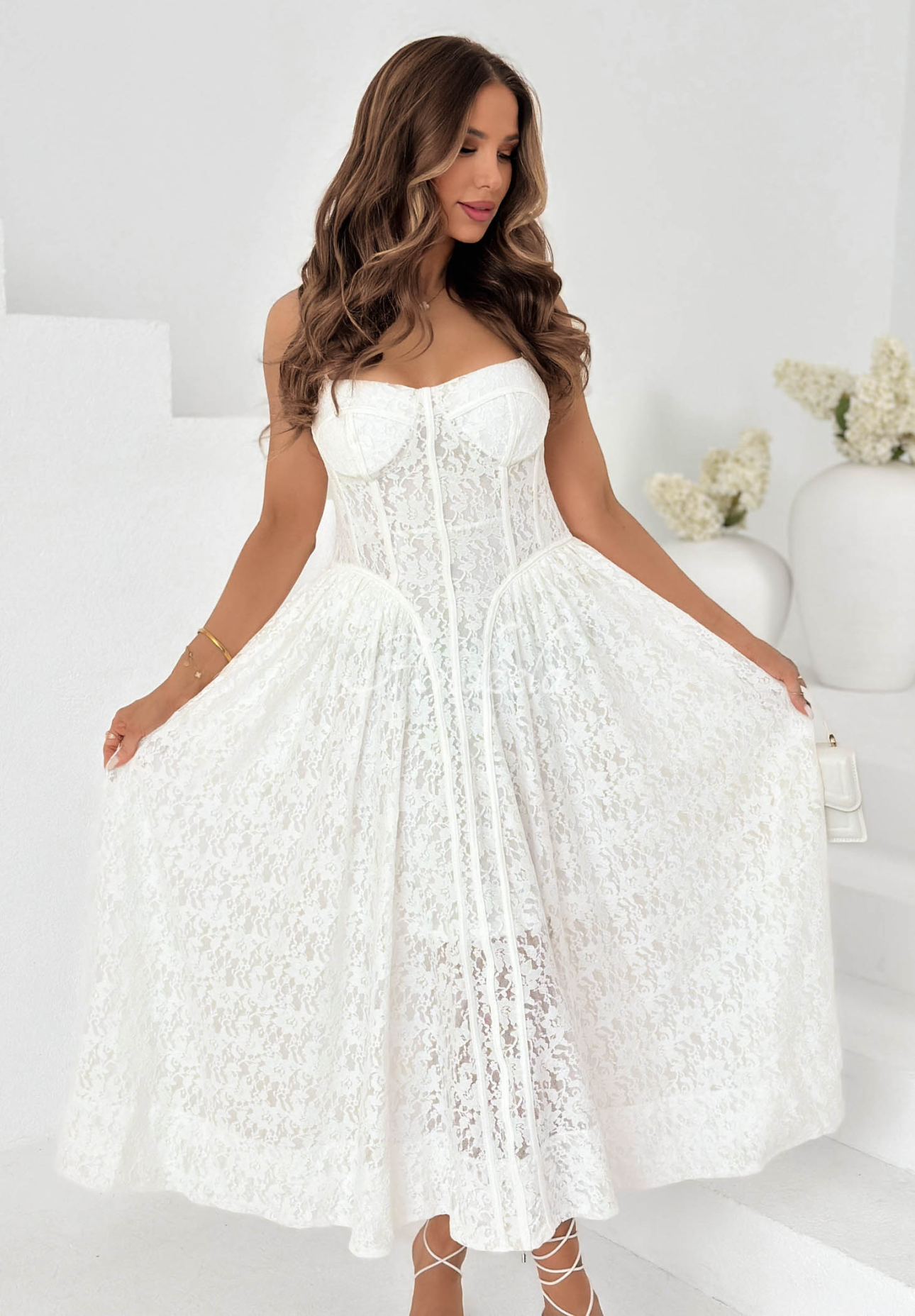 Summer Amour White Lace Maxi Dress with a Corset Top