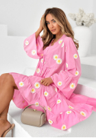 Sukienka z falbankami i kwiatowymi naszywkami Cute Daisy błękitna