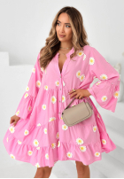 Sukienka z falbankami i kwiatowymi naszywkami Cute Daisy błękitna