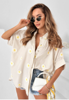 Koszula z kwiatowymi naszywkami Cute Daisy beżowa