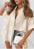 Koszula z kwiatowymi naszywkami Cute Daisy beżowa