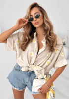 Koszula z kwiatowymi naszywkami Cute Daisy beżowa