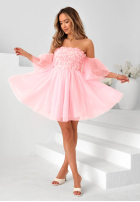 Florabella Powder Pink Tulle Mini Dress with Sleeves