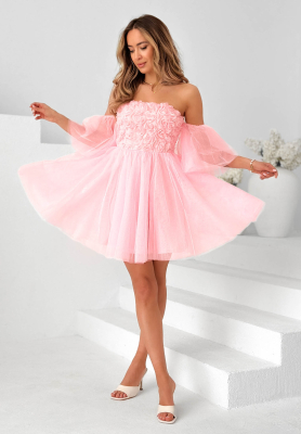 Florabella Powder Pink Tulle Mini Dress with Sleeves