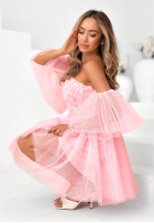 Tiulowa sukienka mini z rękawkami Florabella pudrowy róż