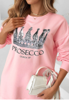 Bawełniana sukienka dresowa z nadrukiem Queen Of Prosecco różowa II
