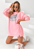 Bawełniana sukienka dresowa z nadrukiem Queen Of Prosecco różowa II