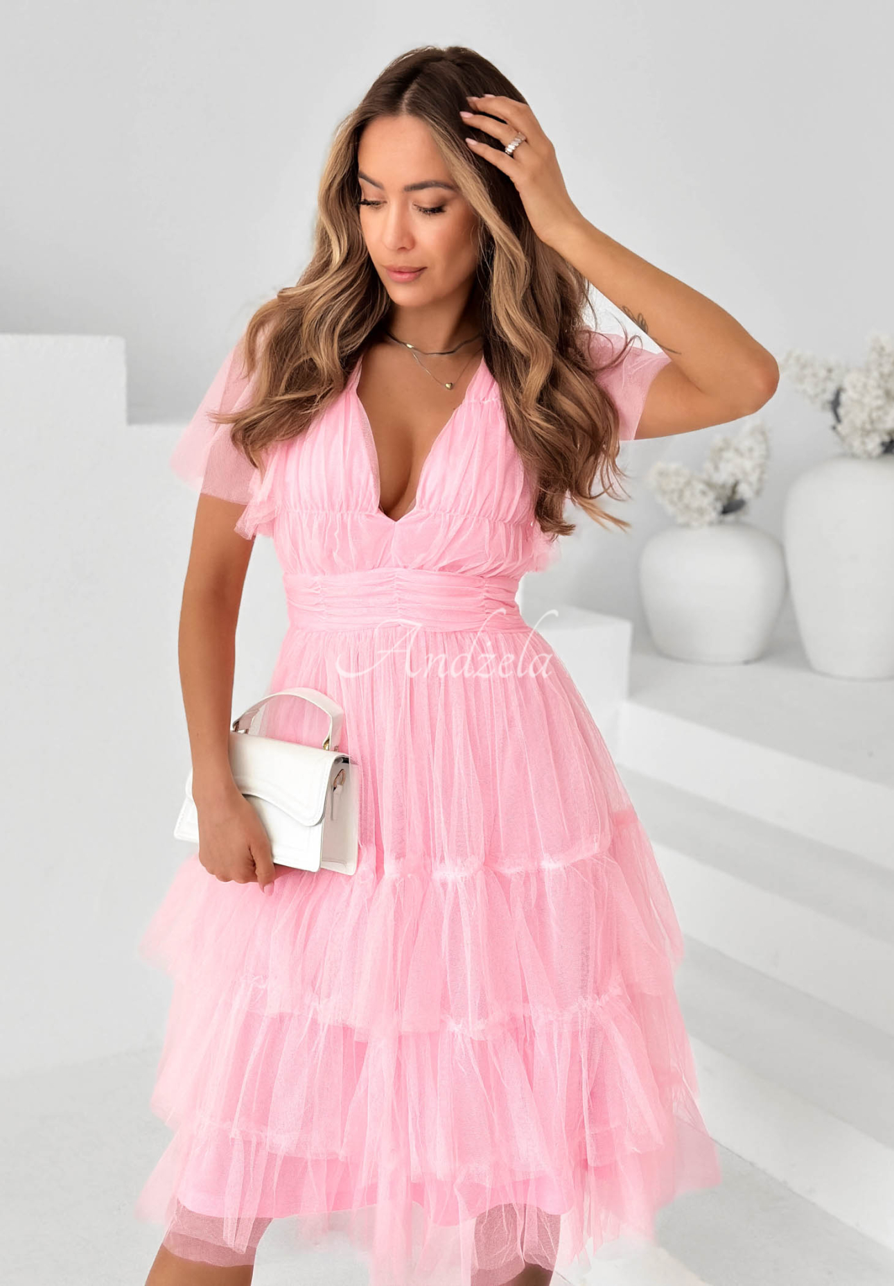 Tiulowa sukienka z falbankami Pretty Princess różowa