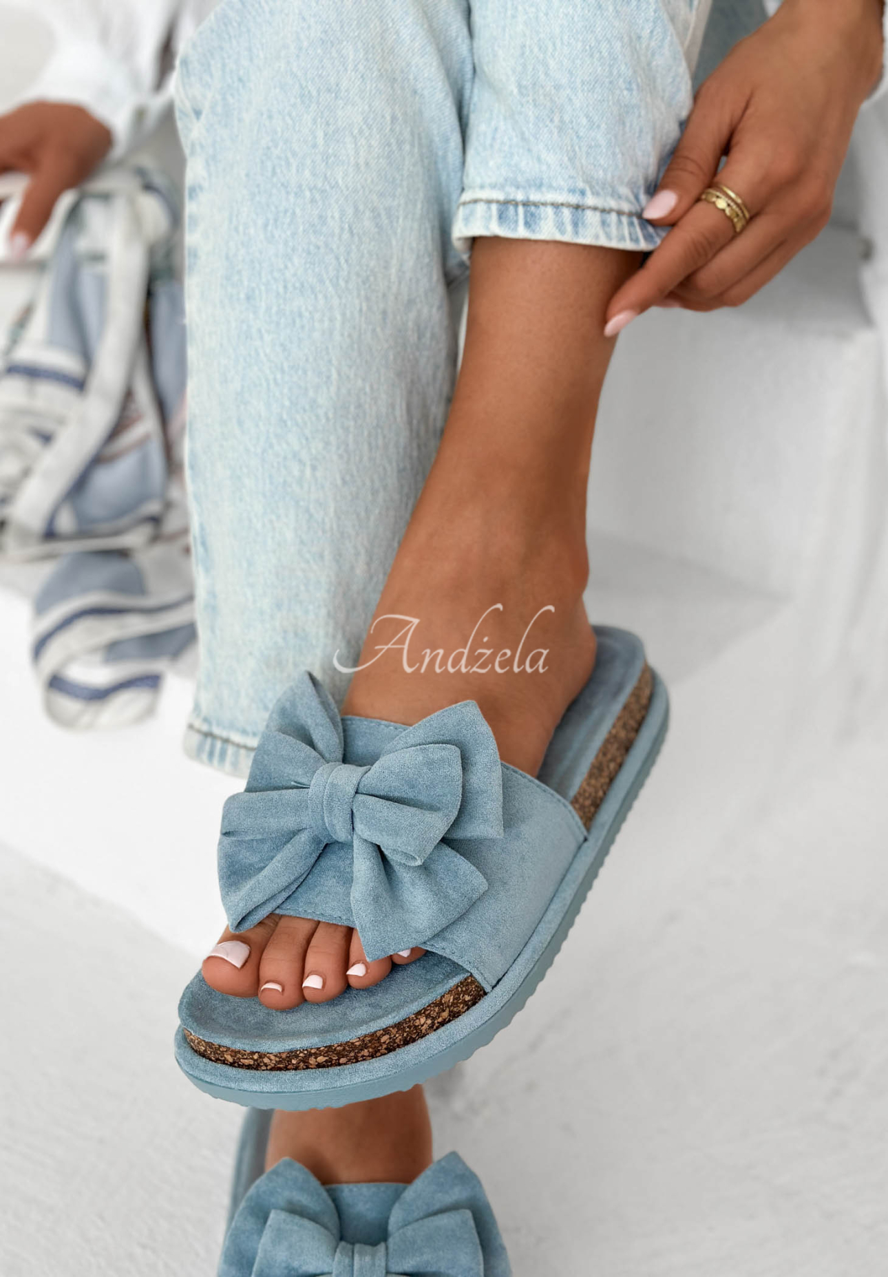 Ismeralda Blue Bow Flip-Flops
