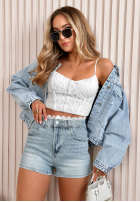 Jeansowe szorty z koronką i kryształkami Astrini jasnoniebieskie