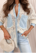 Koronkowa koszula z jeansowymi akcentami Solissa ecru