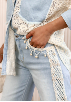 Spodnie jeansowe mom fit z koronką Helio jasnoniebieskie