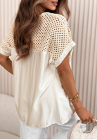 Bluzka z ażurową górą Capri Coast biało-beżowa