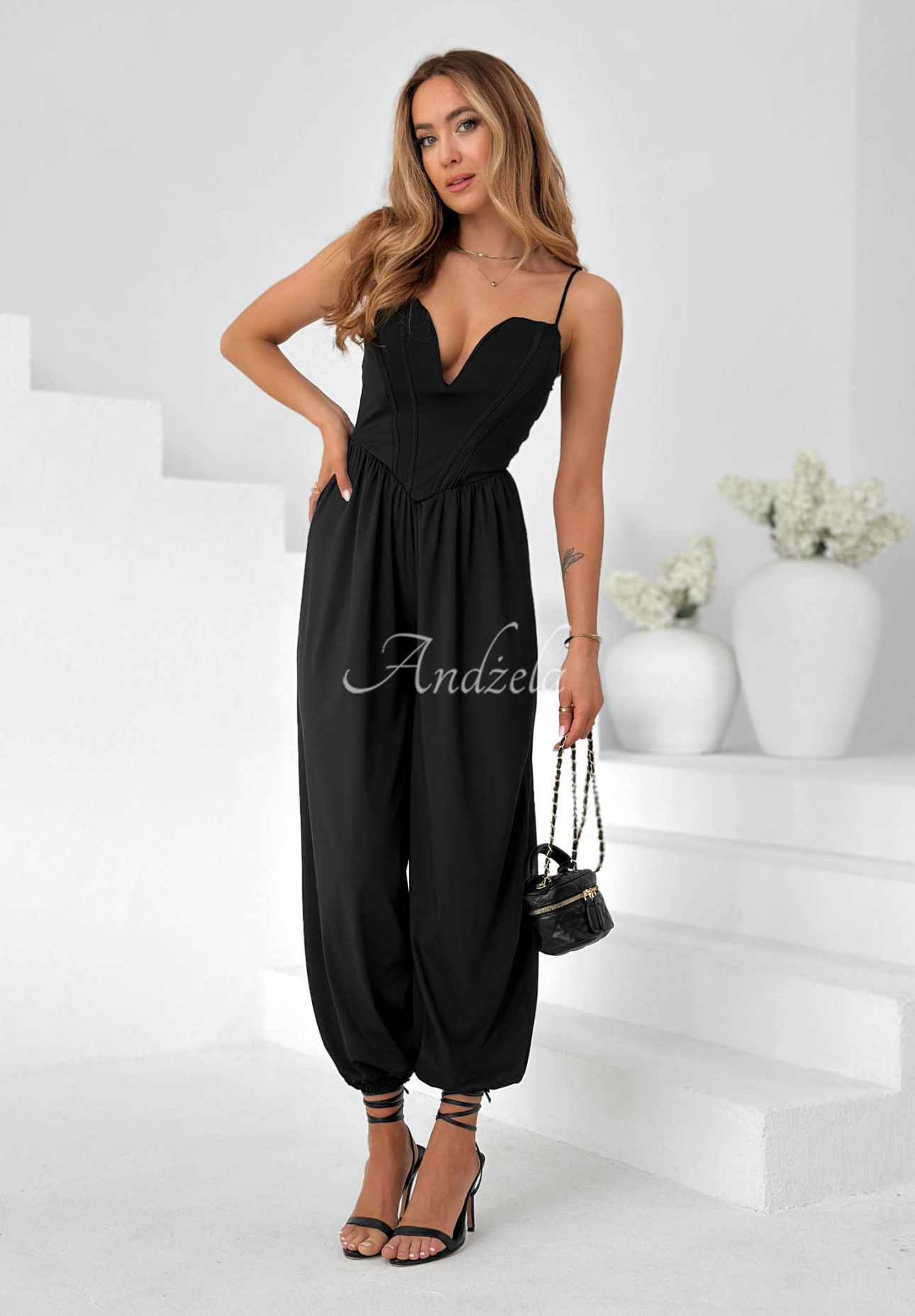 You Got Me Black Strapless Corset Jumpsuit