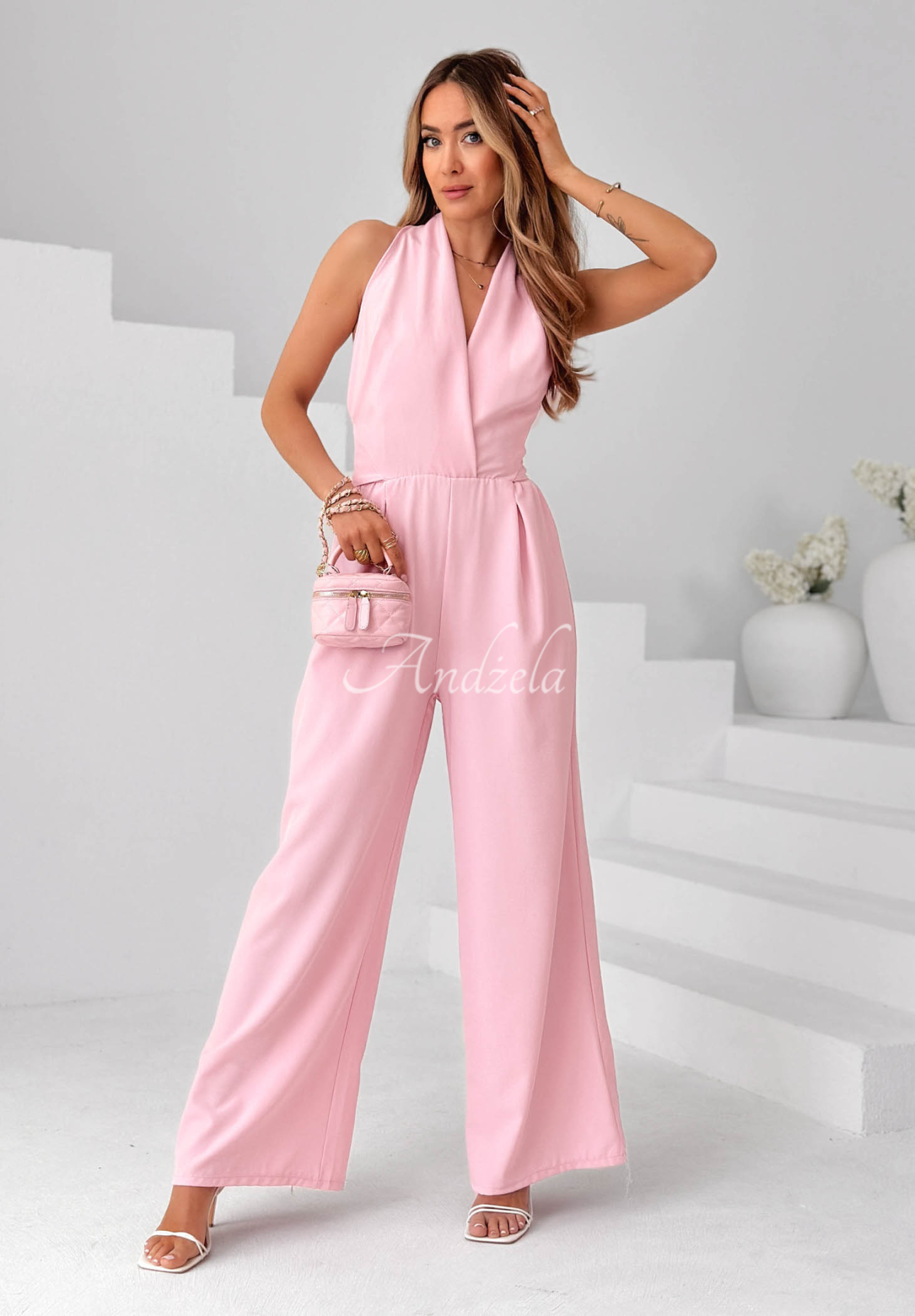 Just Be Mine Long Pink Wrap-Around Jumpsuit