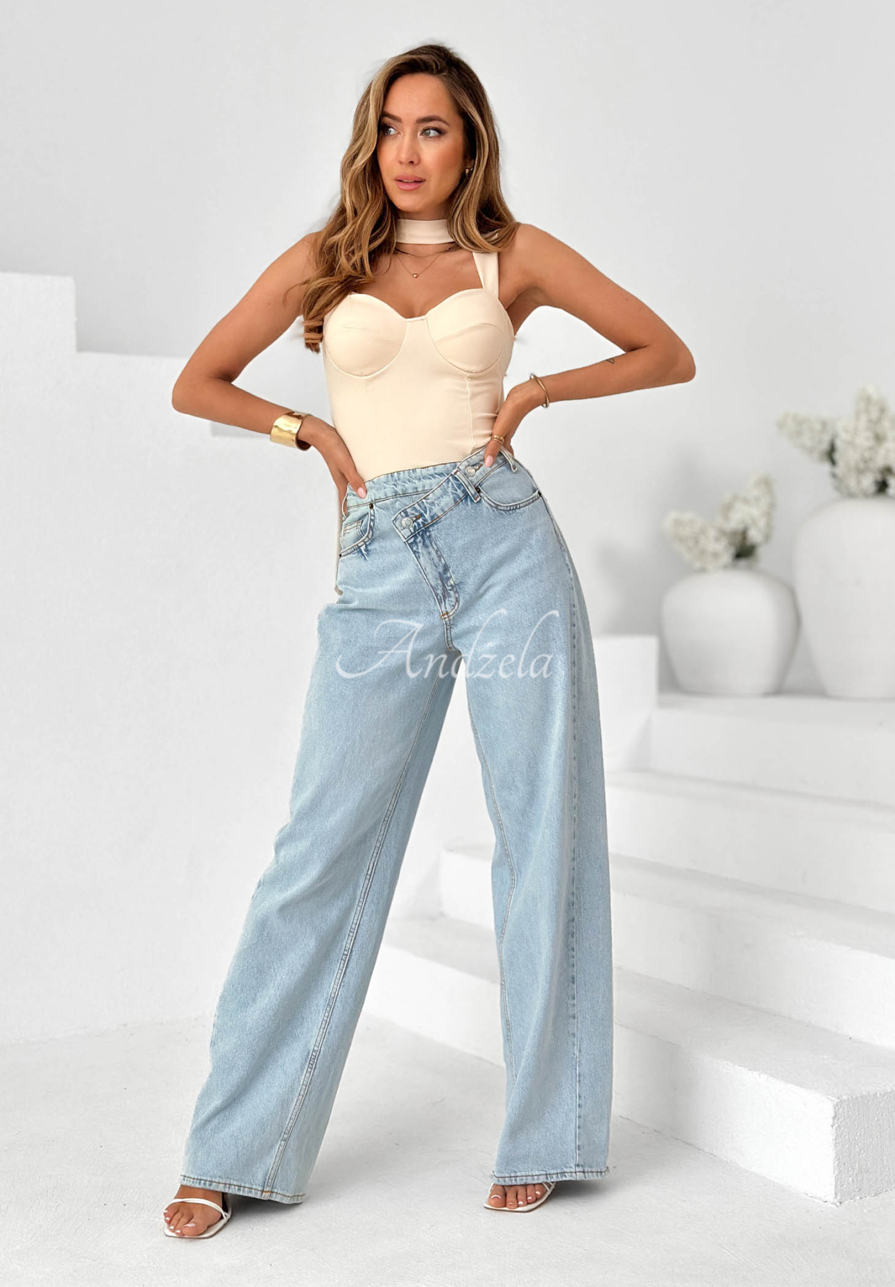 "Don’t Be Late" Beige Choker Top