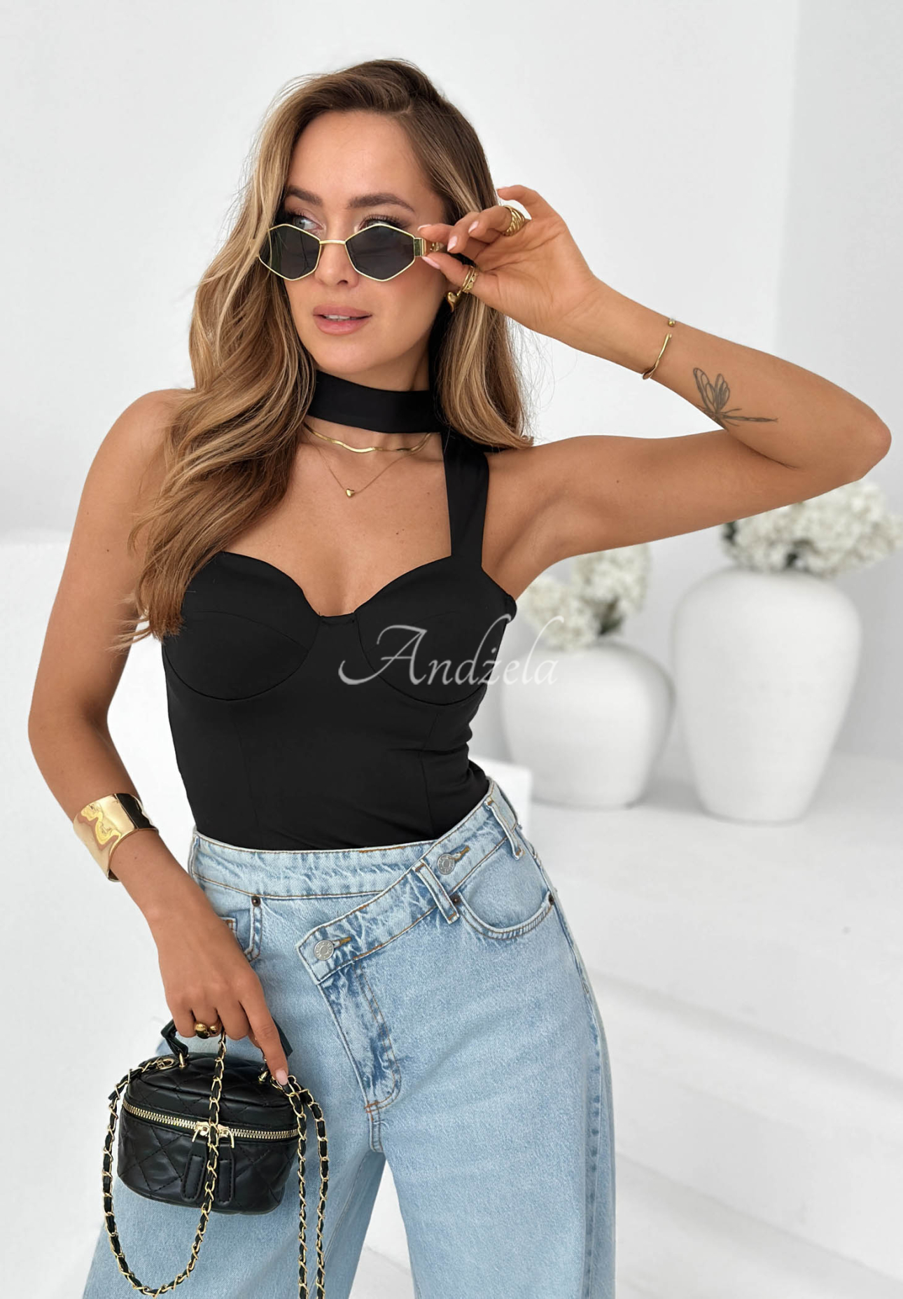 "Don’t Be Late" Black Choker Top
