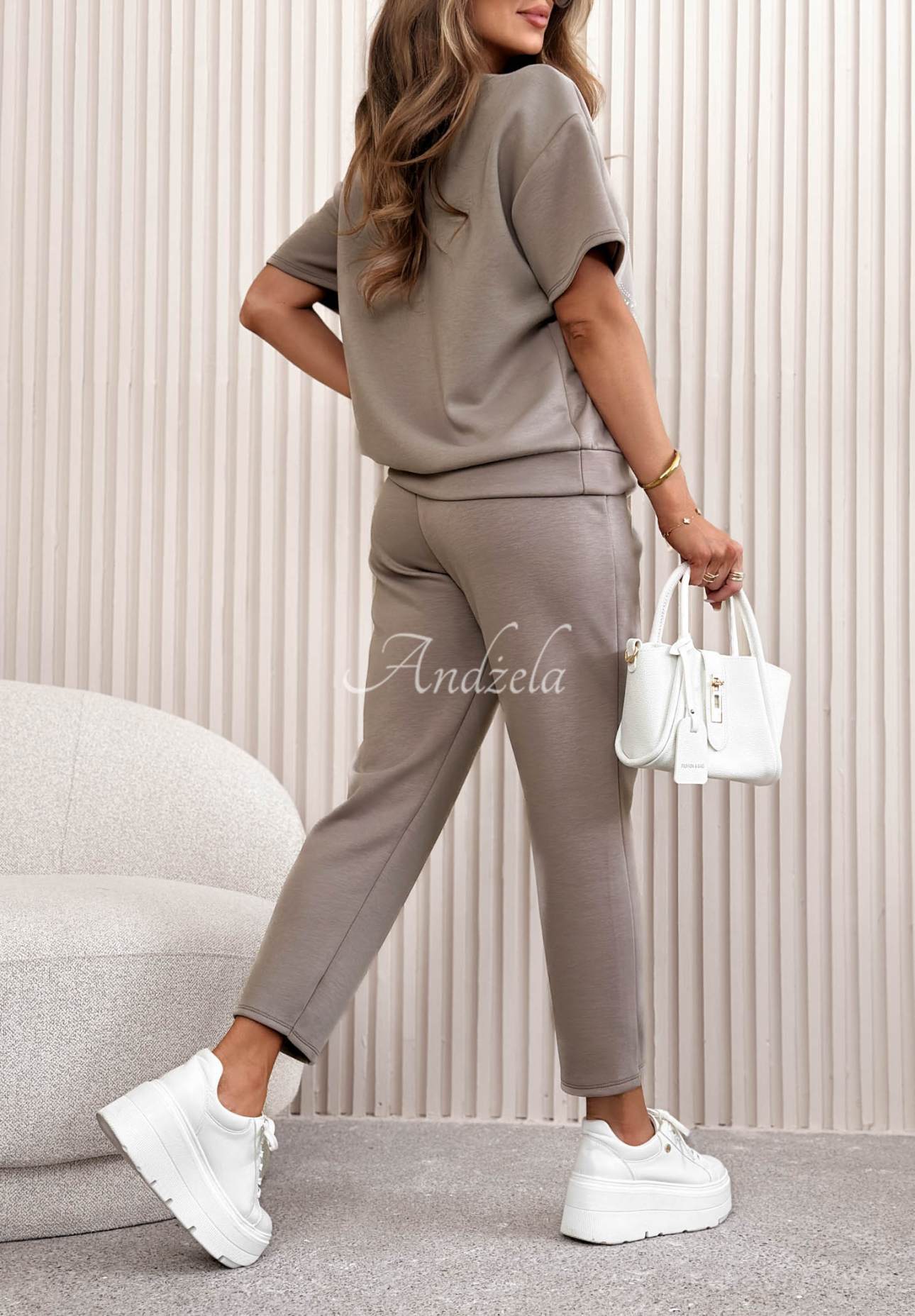 Dolce Paradise Mocha Viscose Sweatsuit Set with Rhinestones