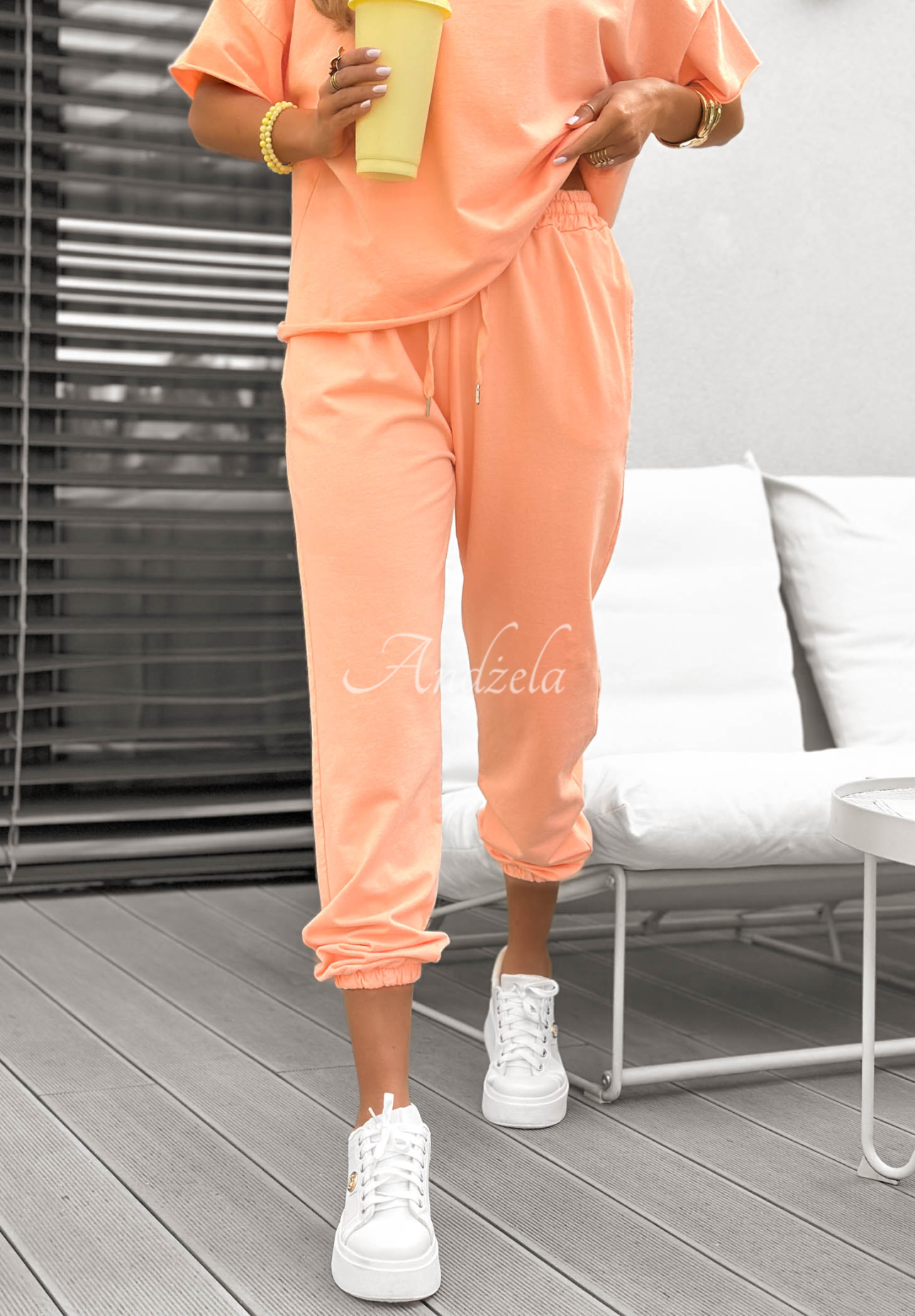 Double Trouble peach T-shirt and sweatpants set