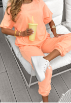 Komplet T-shirt i spodnie dresowe Double Trouble brzoskwiniowy