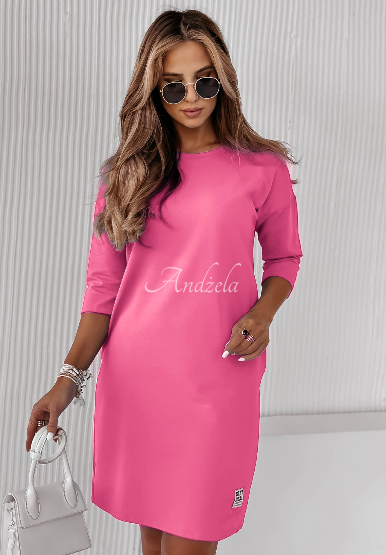Sukienka tunika z kieszeniami Stay Real fuksjowa