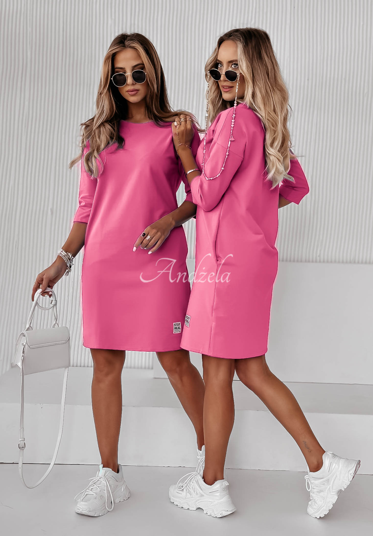 Sukienka tunika z kieszeniami Stay Real fuksjowa