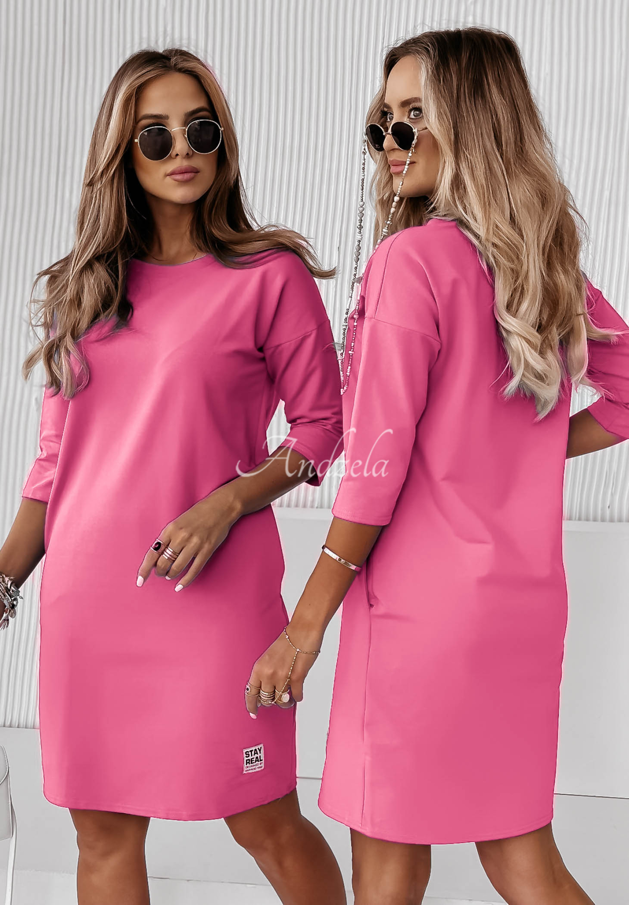 Sukienka tunika z kieszeniami Stay Real fuksjowa